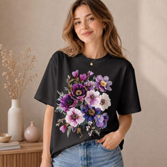 Floral T-Shirt Women Graphic Tee Aesthetic Flower Bouquet Print Top