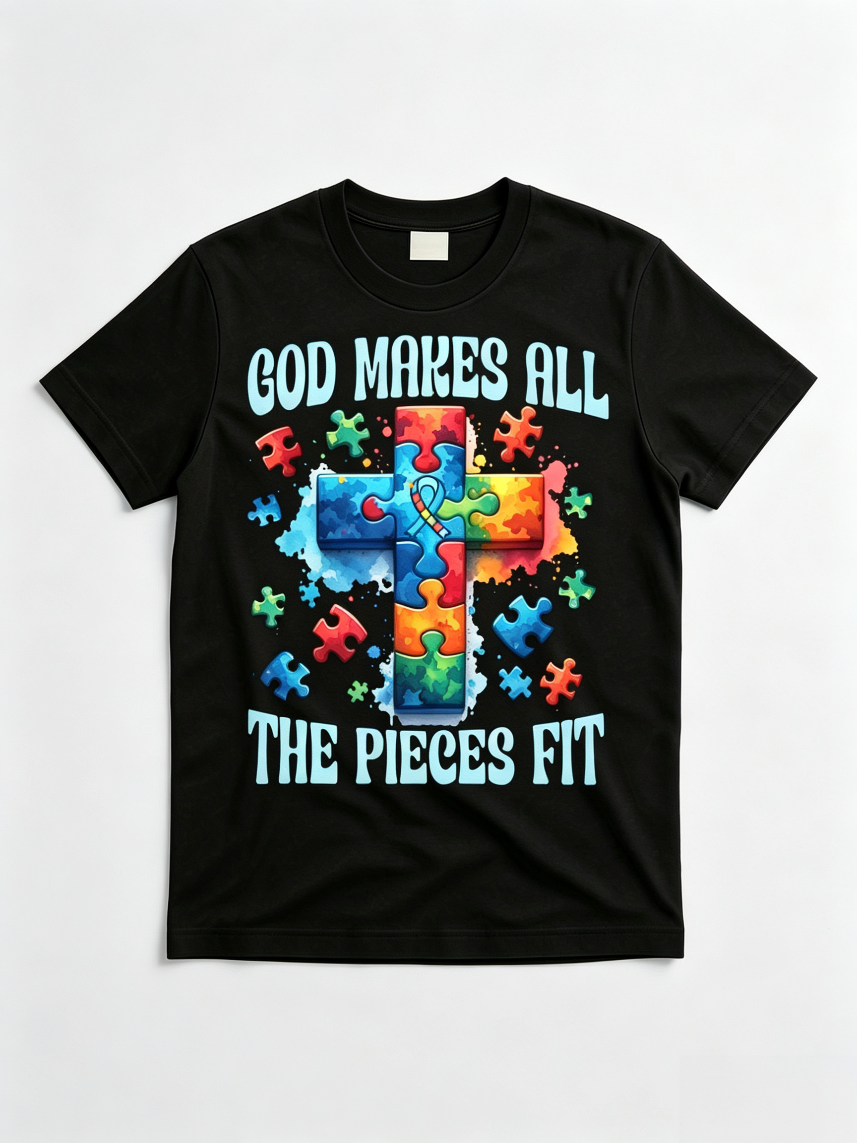 God Makes All The Pieces Fit T-Shirt Autism Awareness Christian Tee