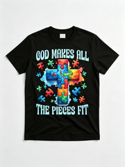 God Makes All The Pieces Fit T-Shirt Autism Awareness Christian Tee