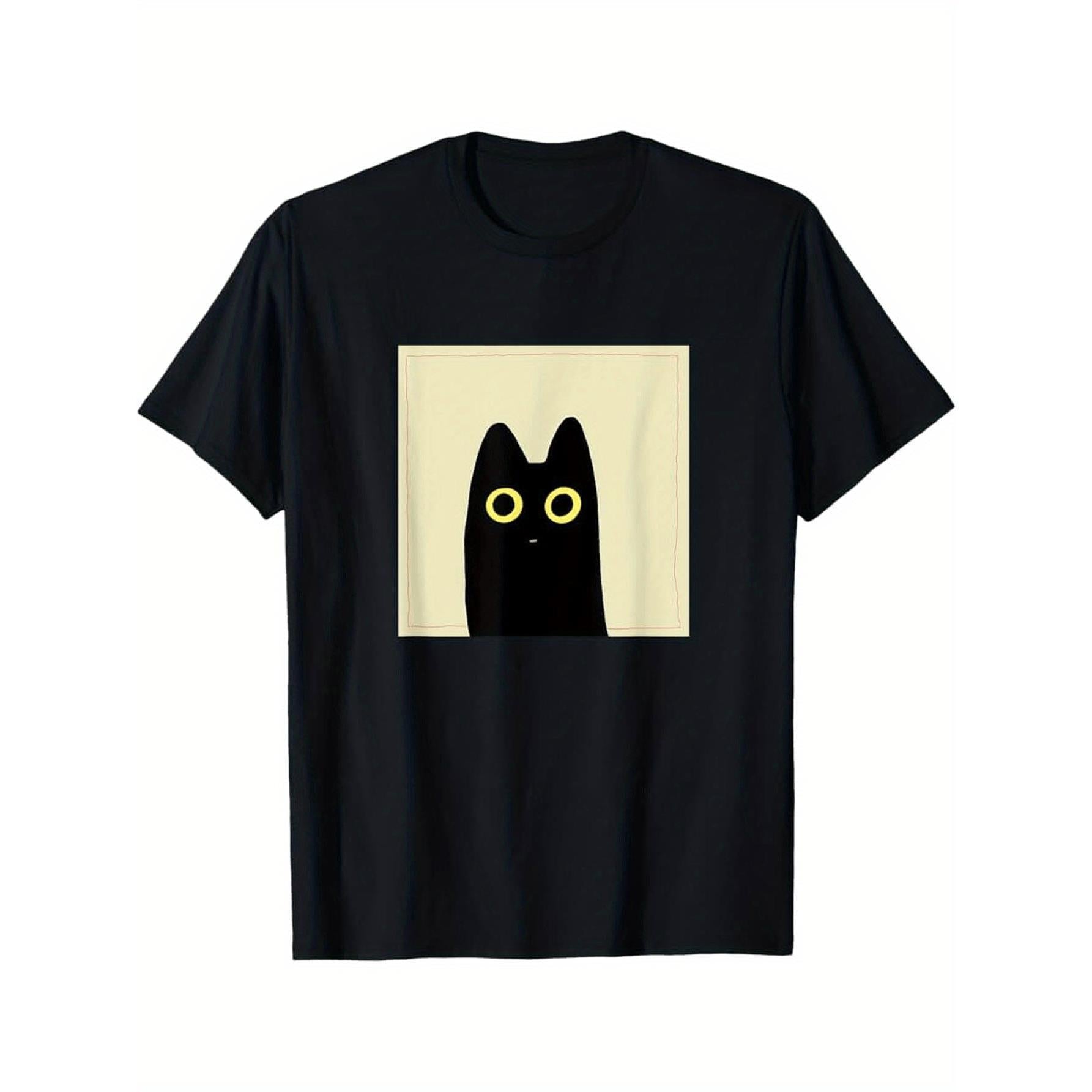 Menswear Men's 100% Cotton Short Sleeve Graphic T-Shirt, Funny Kawaii Cat & Bird Watching Design, Casual Streetwear for Anime Fans & Birders