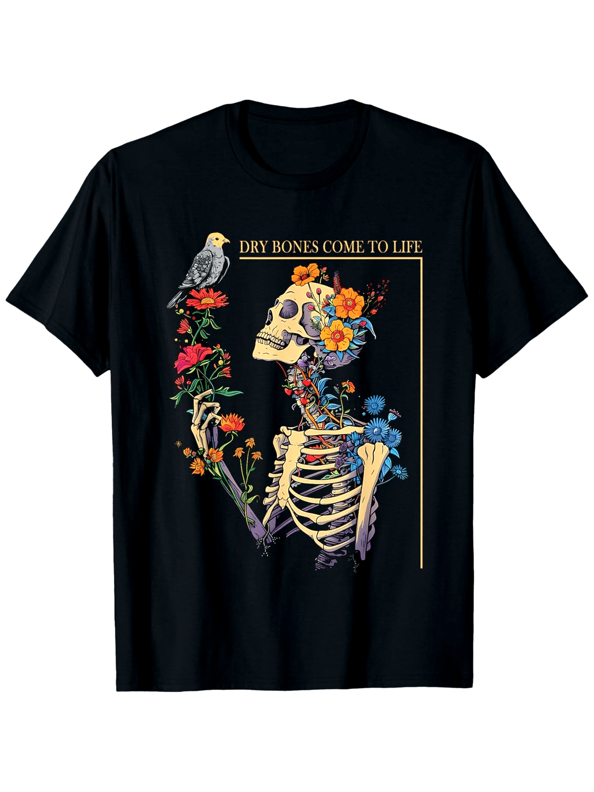 Gothic Skeleton & Bohemian Floral T-Shirt