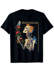 Gothic Skeleton & Bohemian Floral T-Shirt