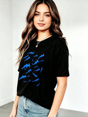 Hammerhead Shark Graphic Crew Neck Tee Ocean Sea Cotton Short Sleeve Top