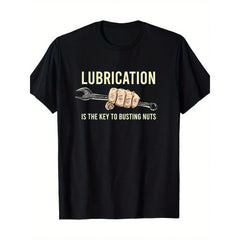 Men‘s Funny Mechanic T-Shirt | Cartoon Lubrication Print Graphic Tee, 100% Cotton Crew Neck Regular Fit, 220g Casual Top, Gift for Machinists