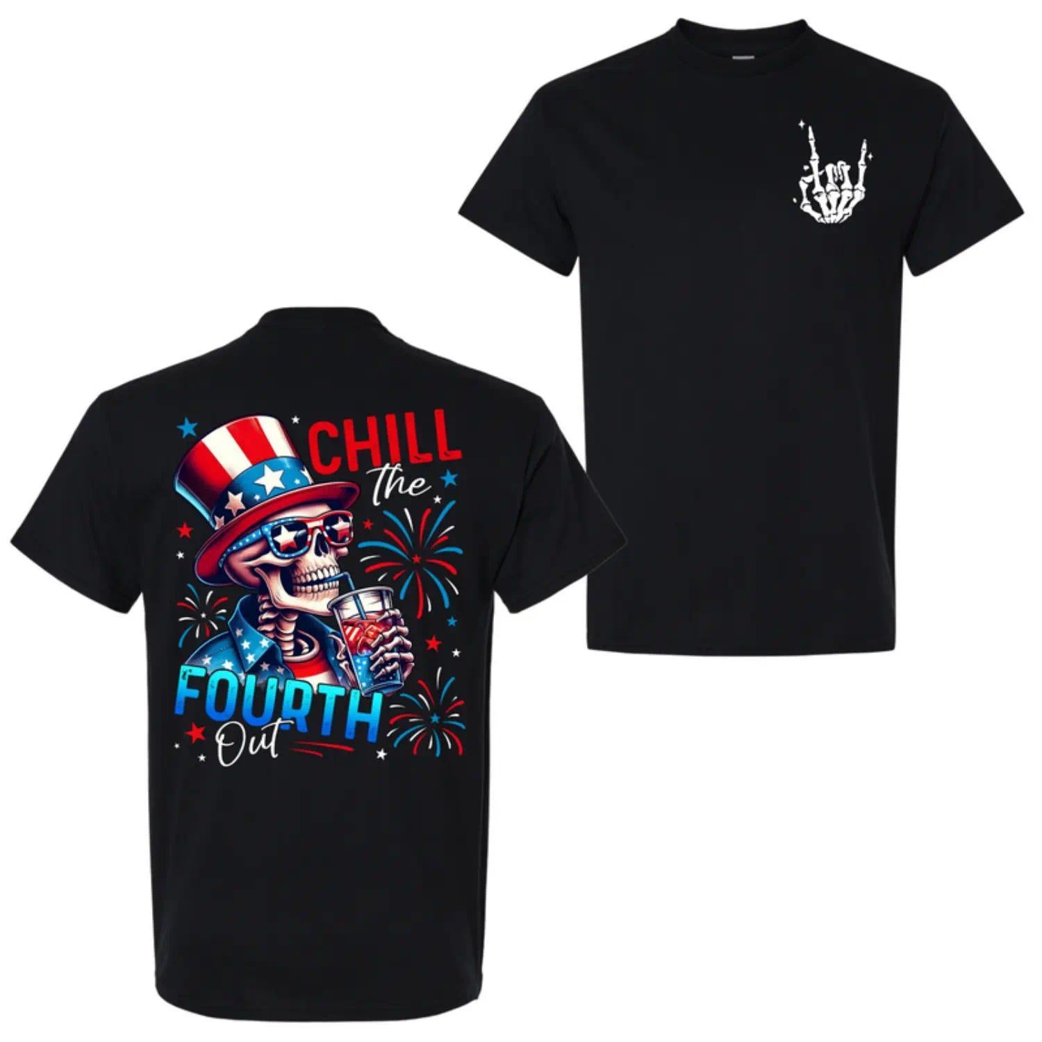 American Independence Day T-shirt Chill The Fourth Out Skeleton Shirt, Funny 4th Of July, Independence Day, Red White Blue, Freedom Shirt, Patriotic Shirt, for Men and Women tokwear Tee Top Womenswear Streetwear Tshirt graphic tee