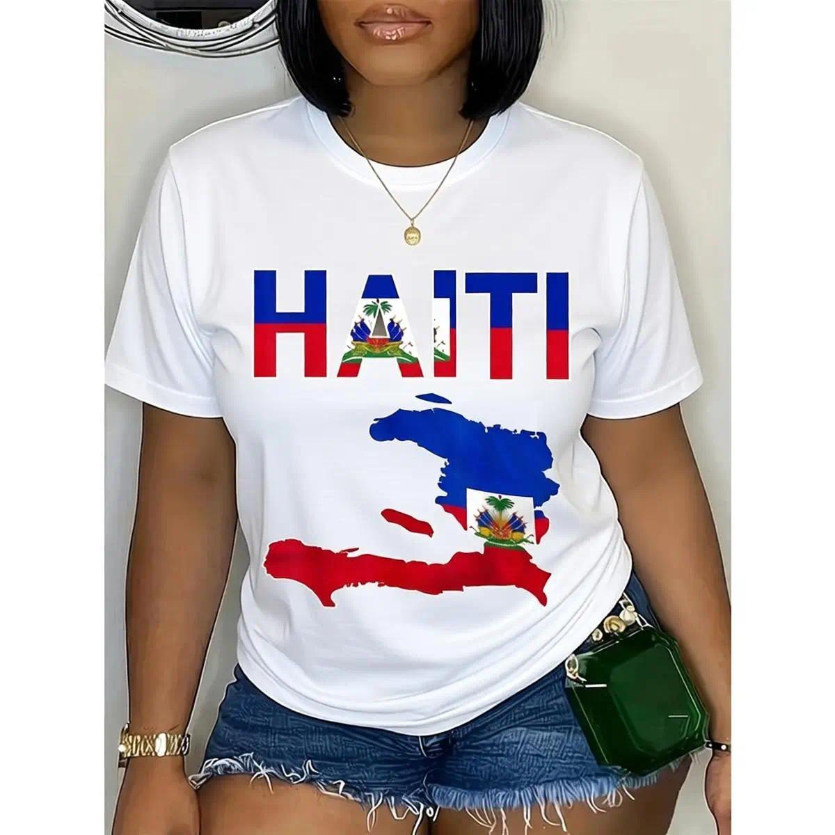 Cotton Unisex Happy Haitian Flag Day Cool Haiti Flag Map Haitian Pride T-Shirt graphic tees Say You Swear Grunge Album 67 Eat Sleep Goon Repeat 90s good Casual Short Sleeve Rifle Quick-Dry Moisture-Wicking Crew Vintage In Utero Print Anime