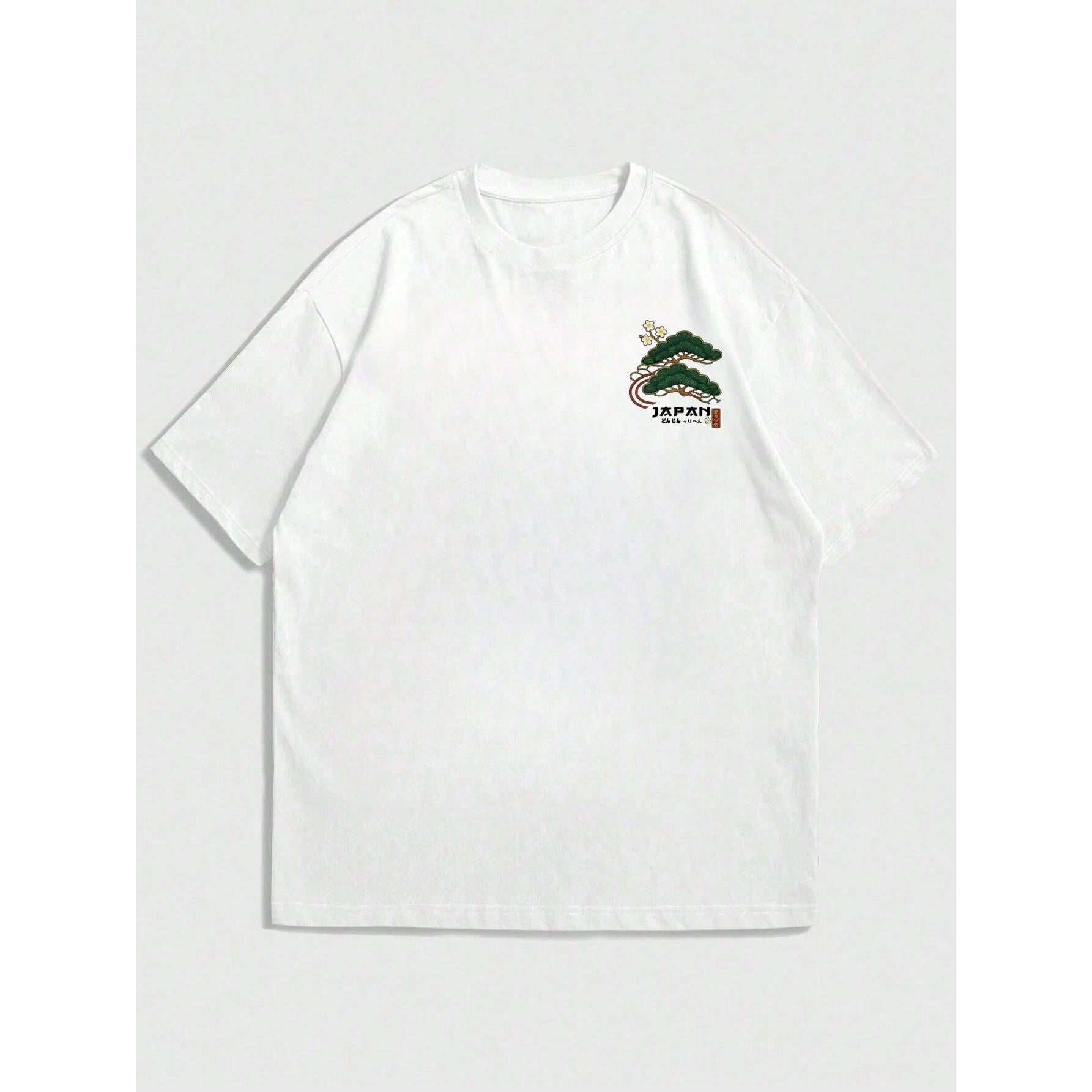 Men's Casual Versatile Simple Japanese Crane Print Short Sleeve T-Shirt