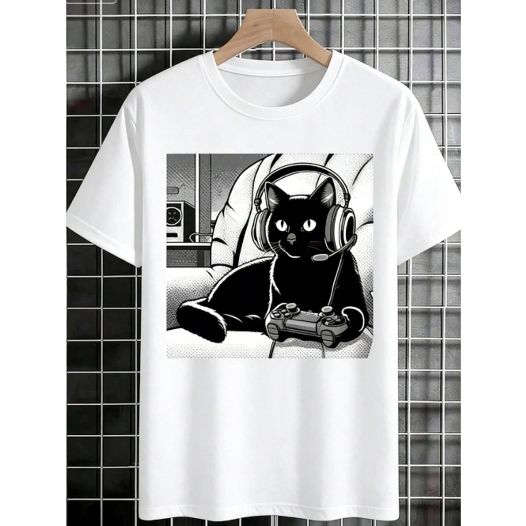 Mysterious Black Cat Graphic T-Shirt | Relaxed Fit Casual Tee, Short Sleeve Crewneck for Everyday Wear