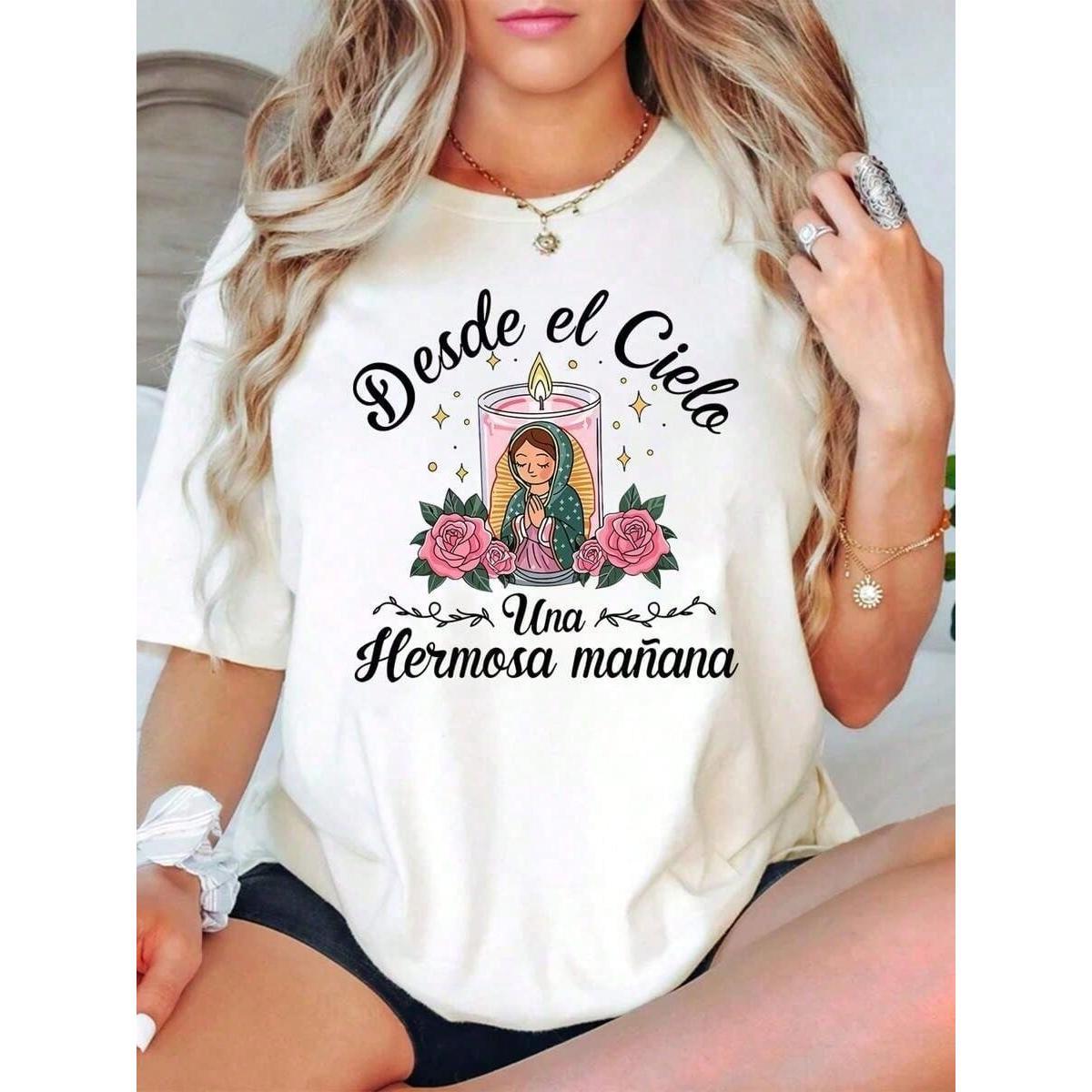 100% Cotton Style Women, Our Lady Of Guadalupe-Shirt, Virgin Mary-Shirt, Faithful-Shirt, Round Neck Religious, Inspirational Christian-Shirt, Loose Fit-Shirt Women, Parties Or Gifts, Soft And Comfortable