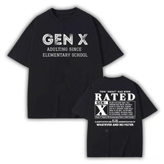 Gen X Traits T-Shirt, “This Adult Has Been Rated” Funny Saying, Vintage Retro Unisex Tee, 80s 90s Nostalgia Top