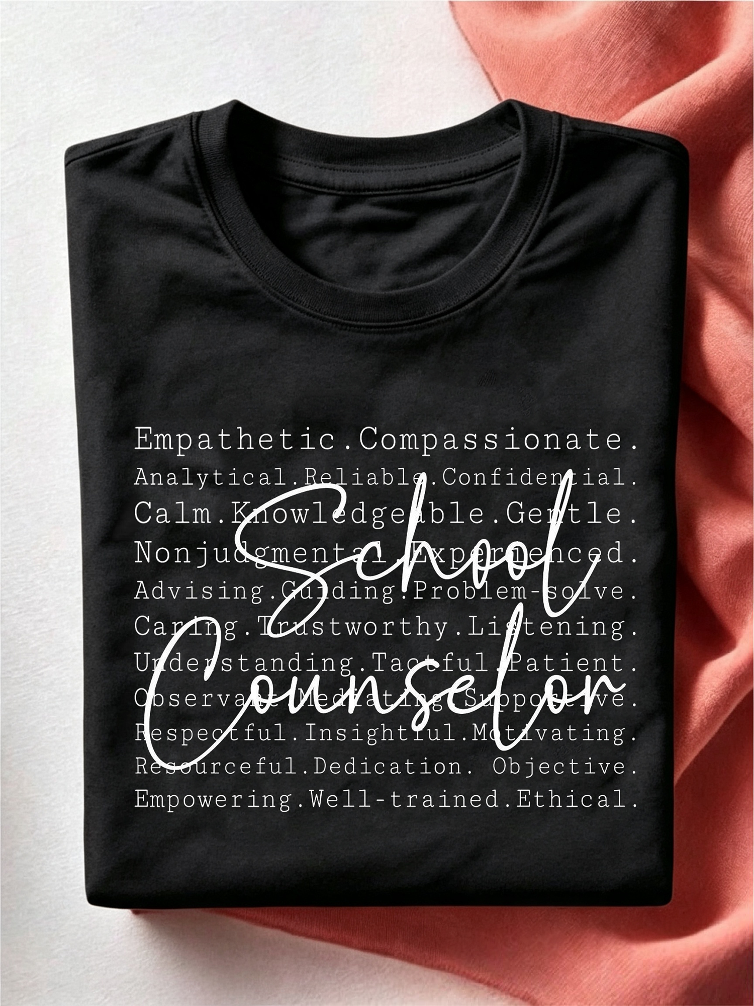 School Counselor Word Art T‑Shirt, Inspirational Job Appreciation Short Sleeve Tee for School Worker Gift