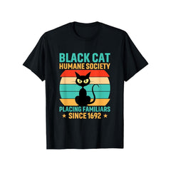 Women's Retro Humane Society Cat Graphic Short-Sleeve 100% Cotton Unisex Casual Streetwear T-Shirt, Shortsleeve
