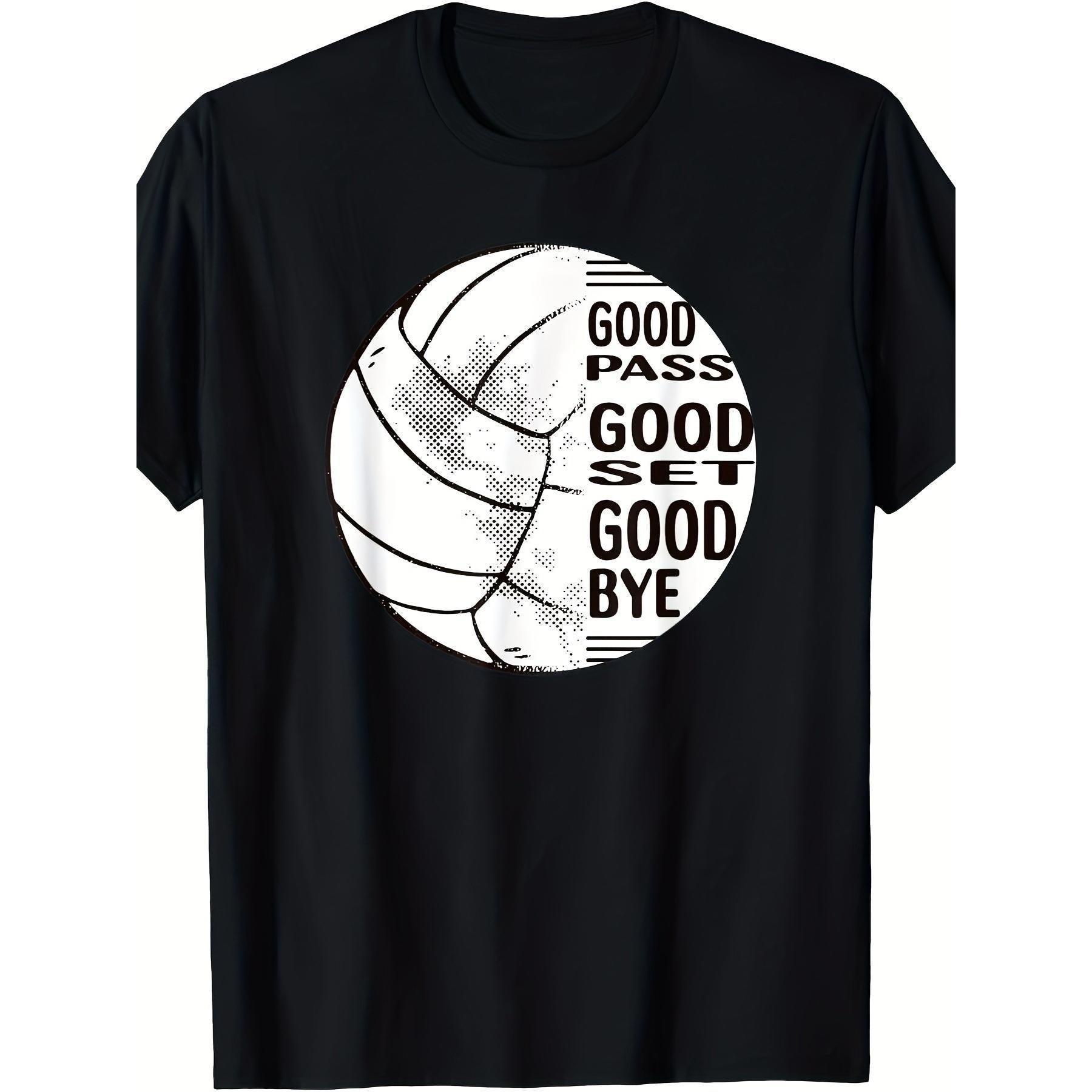 Women's Natural Cotton Volleyball Graphic Short-Sleeve Round Neck T-Shirt - Casual Top for Sports, Leisure, Shortsleeve, Tshirt