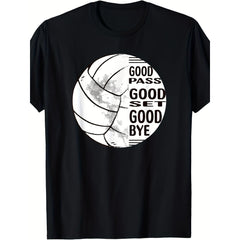 Women's Natural Cotton Volleyball Graphic Short-Sleeve Round Neck T-Shirt - Casual Top for Sports, Leisure, Shortsleeve, Tshirt