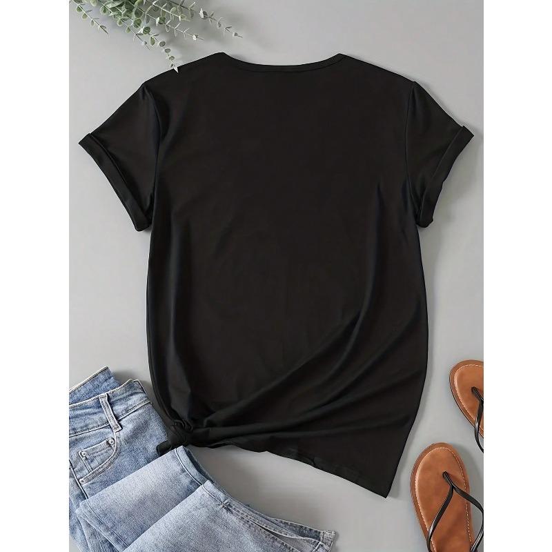 Letter Pattern Printed Fashionable 1 Pcs Women's Plus Size T-Shirt Funny Oversized Graphic Short Sleeve Tee Novelty 100%