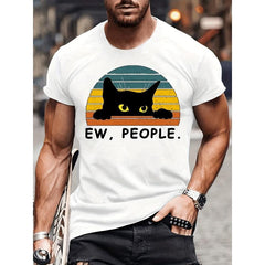 Fashion Forward Mens Black Cat Print T-Shirt - Stylish Hip Hop Crew Neck Tee for Summer Vacations & Unique Gifts - Comfortable, Short Sleeve Graphic Top