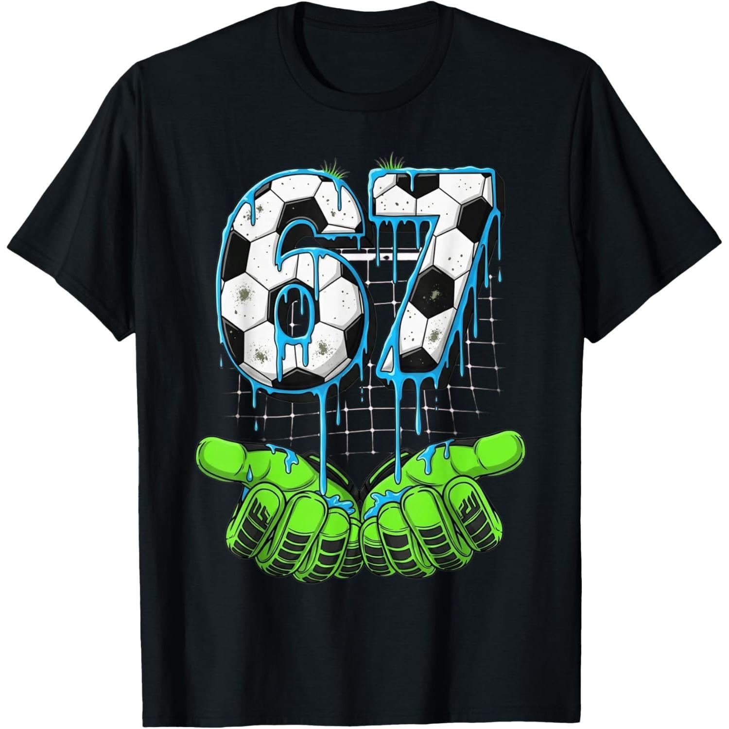Funny Soccer 67 Six Seven Meme T-Shirt - Gen Z Slang Graphic Tee, Unisex Drip Style Casual Top