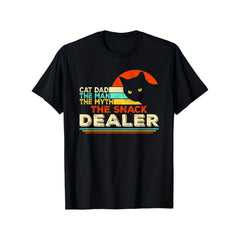 Cat Dad The for Man The Myth The Snack Dealer  Black Cat T Shirt, Suitable for Unisex Personality Casual Round Neck Outdoor Short Sleeved T Shirt, Slightly Elastic, 100% Cotton, S XXXL, Seasonal Casual and Trendy Men, Round Neck High Street Pure