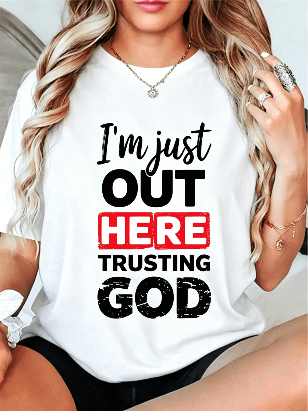 100% Cotton I'm Just Out Here Trusting God Christian Religious T-Shirt
