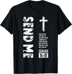 100% Cotton Send Me Isaiah 6:8 Christian, Here Am I Send Me T-Shirt