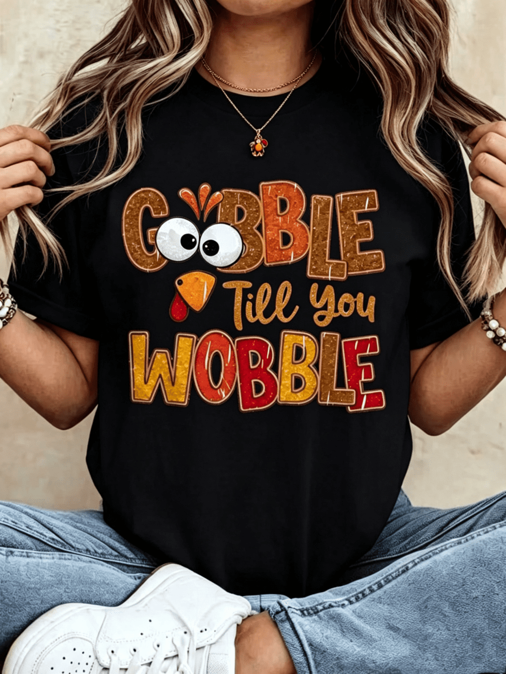 100 Cotton Thanksgiving Graphic Women T Shirt Gobble Till You Wobble Thanksgiving Autumn Turkey Thankful T-Shirt Fall Clothes For Women
