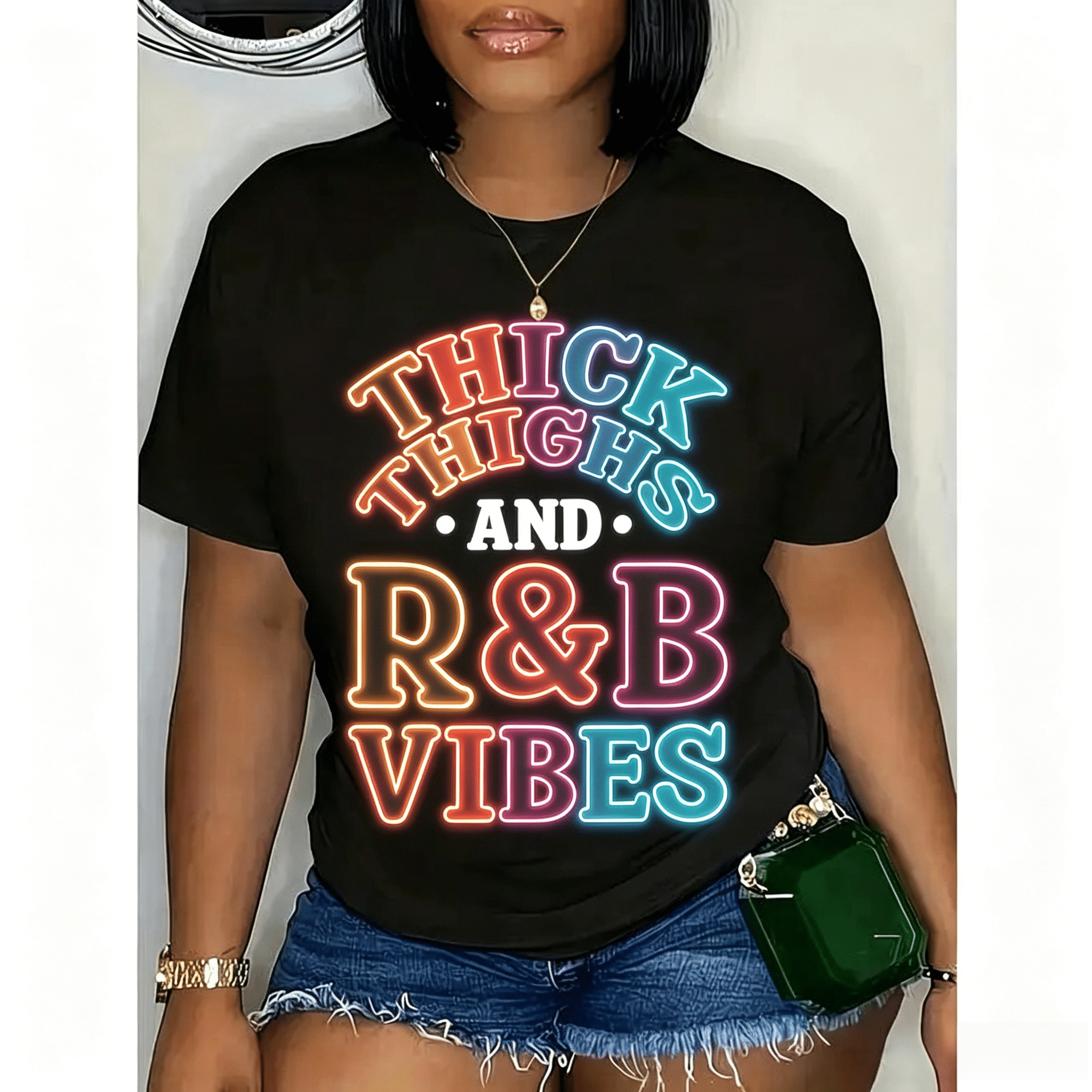 100% Cotton Unisex Thick Thighs R&B Vibes T-Shirt 90's R&B Girl RnB R And B Body Positivity