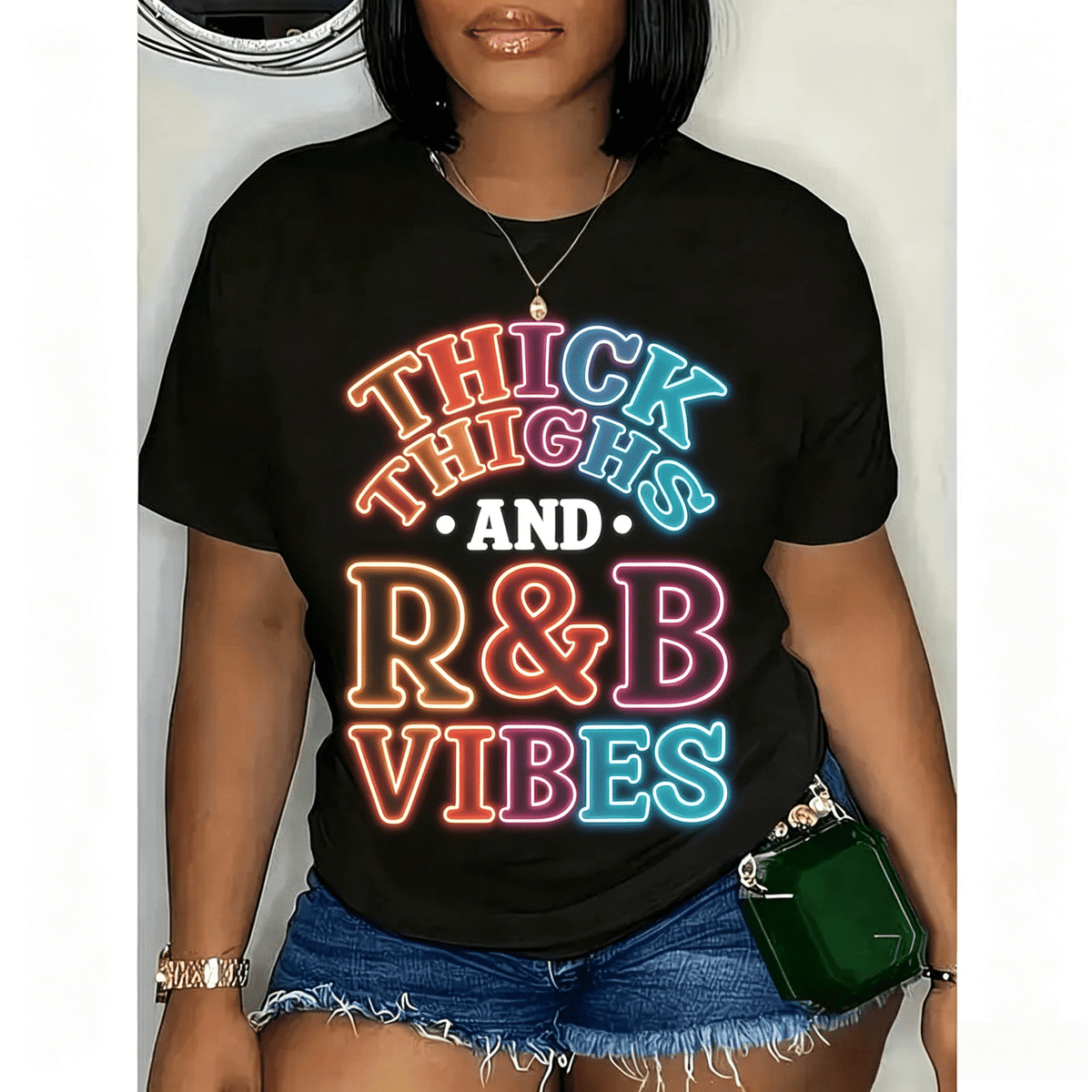 100% Cotton Unisex Thick Thighs R&B Vibes T-Shirt 90's R&B Girl RnB R And B Body Positivity