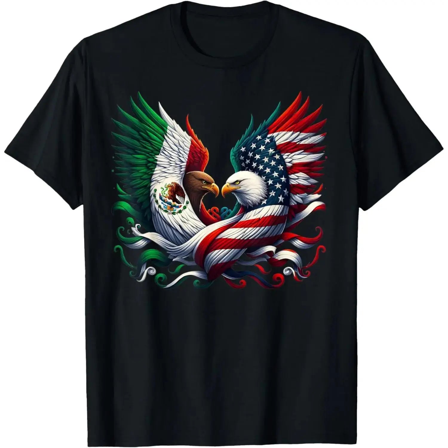 100% Cotton Unisex Vintage America Mexico Flag Graphic T-Shirt, Mexican Roots American Casual Tee For Men Women