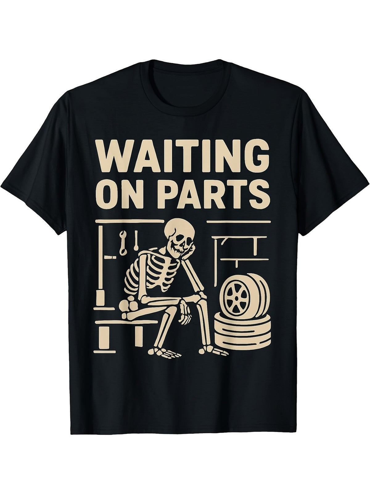 Waiting On Parts Funny Skeleton Auto Mechanic Technician T-Shirt.