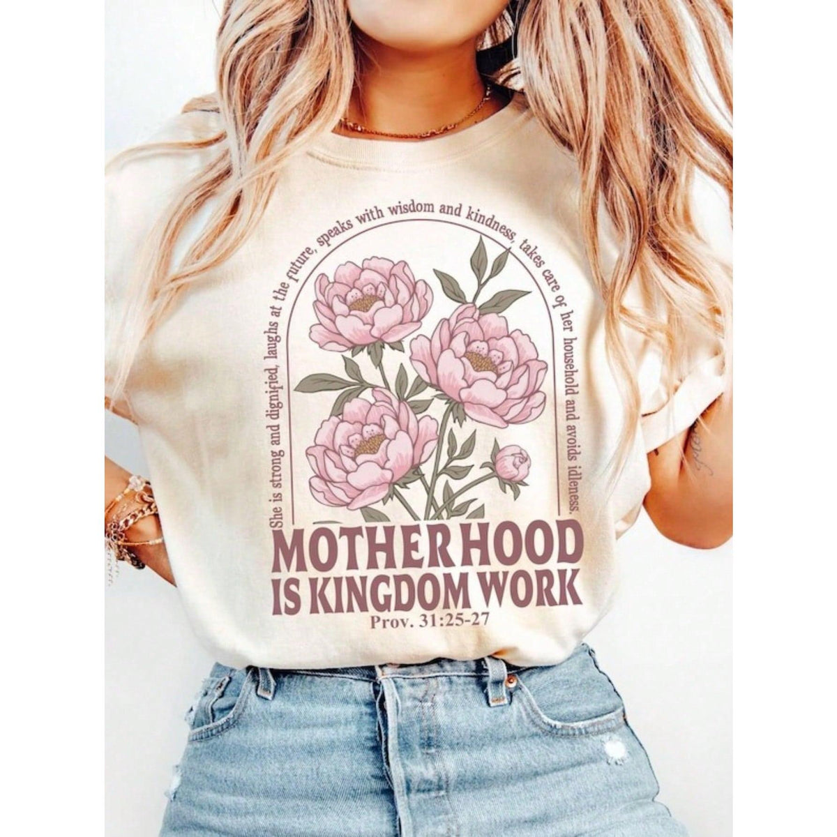 100% Cotton Retro Motherhood Is Kingdom Work  Shirt, Mothers Day Shirt, Christian Mom Gift,Religious Boho Floral Bible Shirt,Mom Life Tee