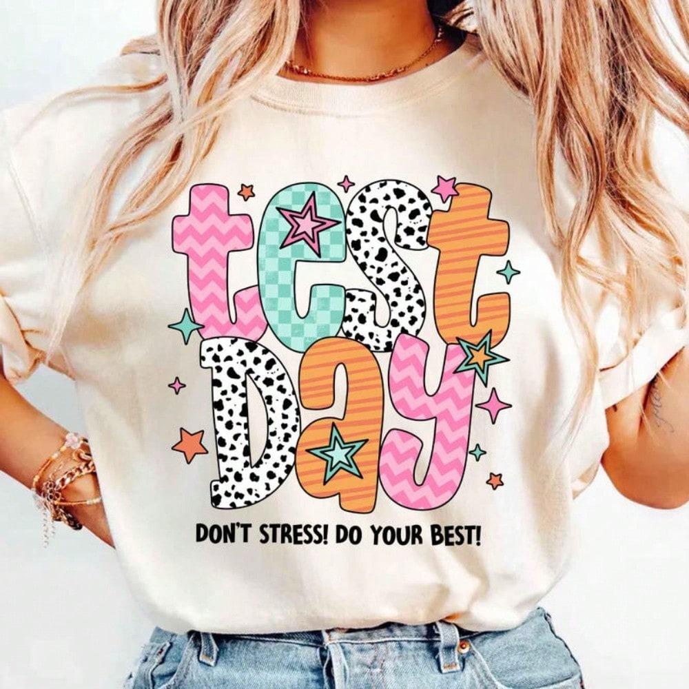 Test Day Teacher Shirt | State Testing Coordinator Tee | Retro Standardized Test Graphic | 100% Cotton Women's Black Crew Neck | Casual Short Sleeve