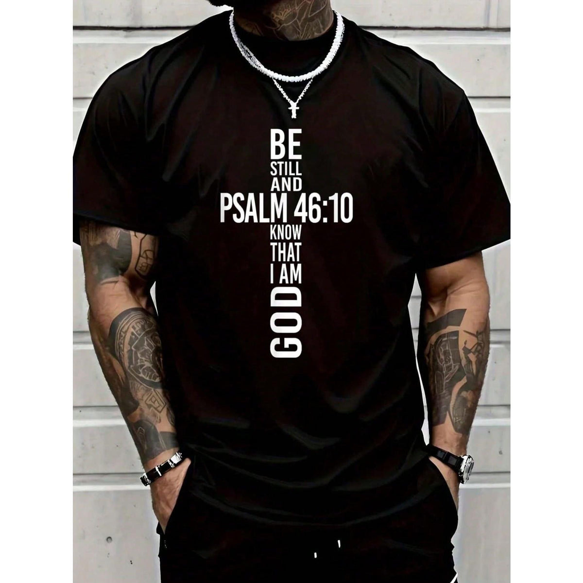 Men's Christian Graphic T-Shirt - 100% Cotton Fabric, Casual Loose Fit, Bible Verse Print, Soft Hem, Streetwear Menswear Religious Gift