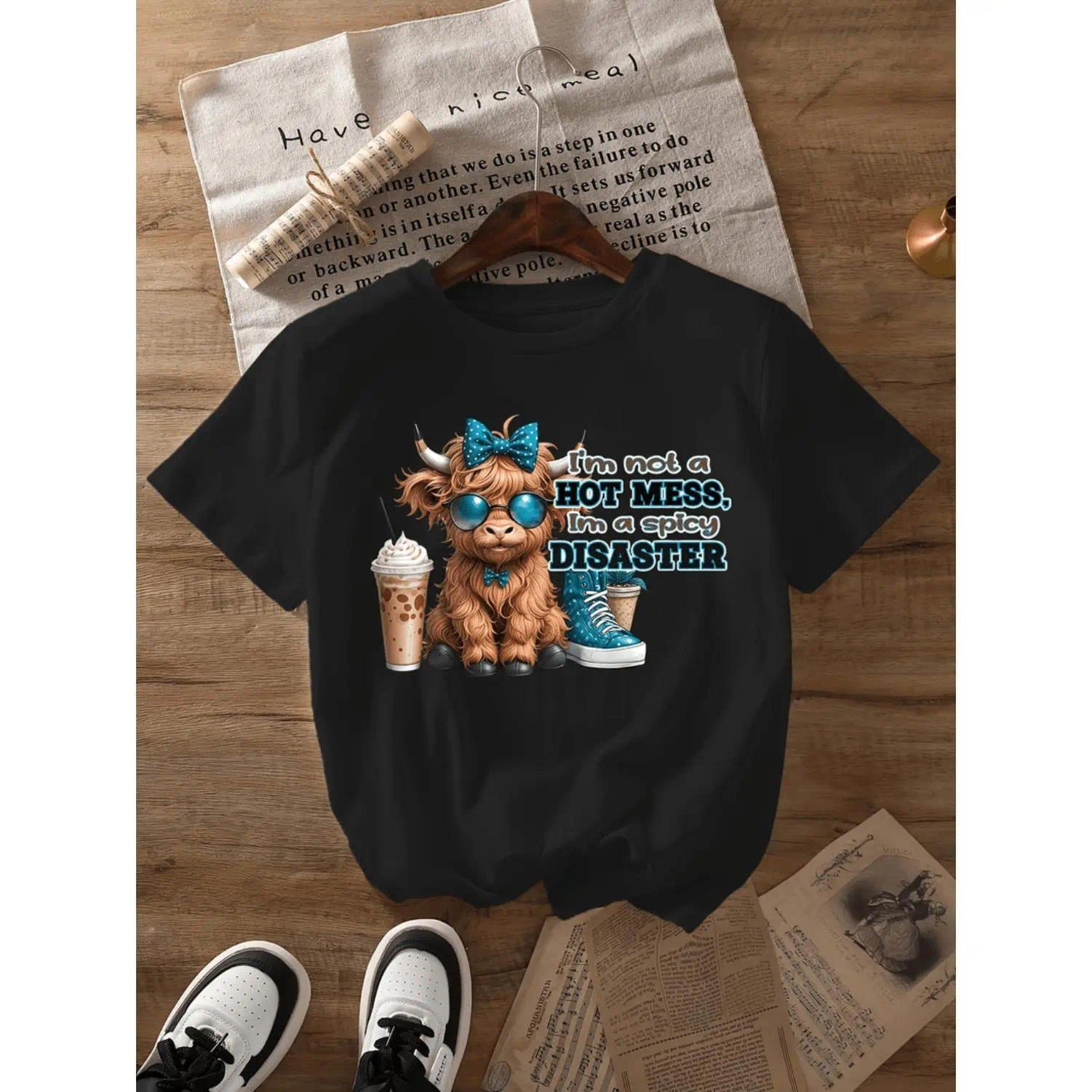 Stylish Plus Size Highland Cow Graphic Tee For Casual Summer Wear
