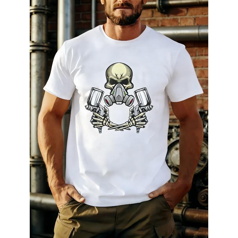 1 Men's T-Shirt - Cool Punk Skull Print T-Shirt - Ideal Gift for Car Enthusiasts, Holiday Gift | Casual Style T-Shirt | Comfortable Fit, Regular Fit