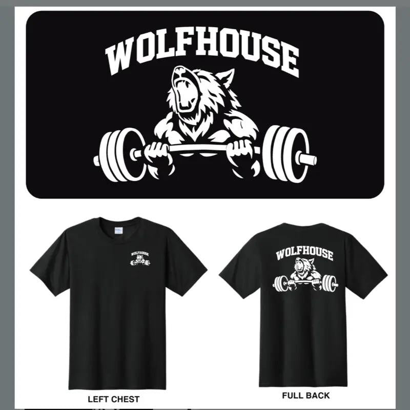 Men's T-Shirt - Black with Wolf and Barbell Design, Regular Fit, Short Sleeve, Casual Style