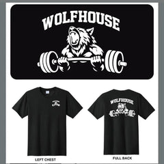 Men's T-Shirt - Black with Wolf and Barbell Design, Regular Fit, Short Sleeve, Casual Style