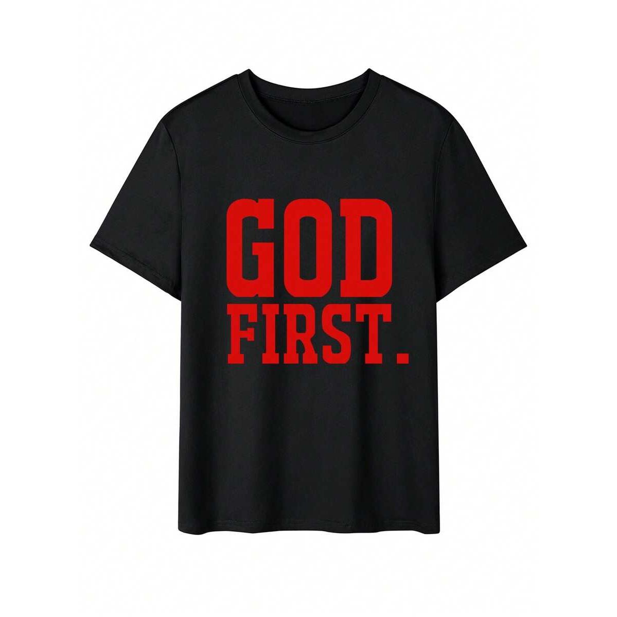 Men's God Faithful Jesus T-Shirt Casual & Versatile Slogan Printed Short Sleeve T-Shirt