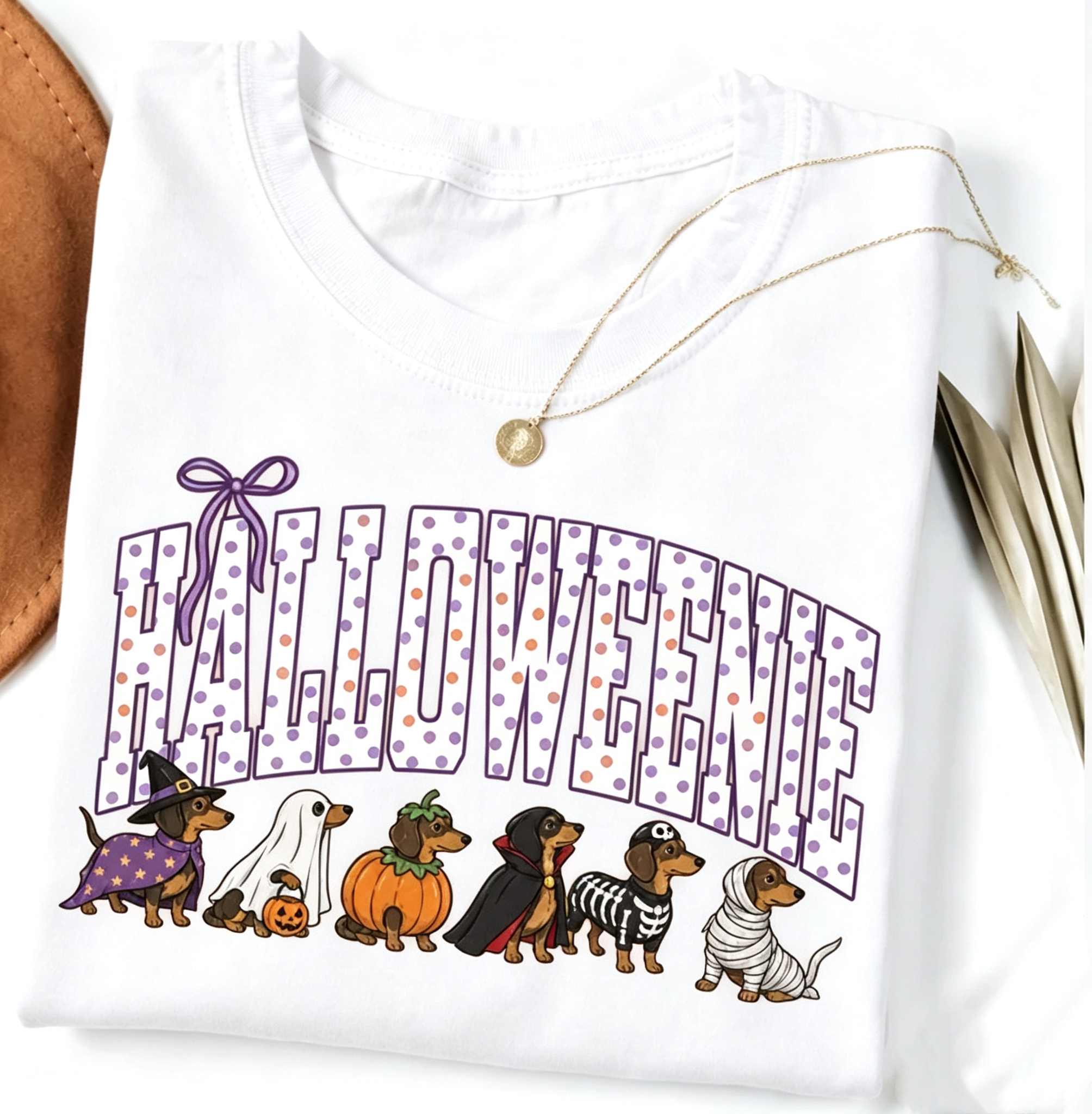 Halloween Dachshund Wiener Dog Graphic T‑Shirt, Retro Fall Funny Dog Costume‑Style Print, Crew Neck Short Sleeve Cute Dog Lover Casual Halloween Tee