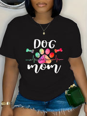 Dog Mom T-Shirt Watercolor Paw Print Heartbeat Tee For Women