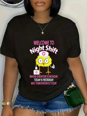 BSN LPN CNA Graphic Crew Neck Tee Nursing Chick Night Shift Nurse Short Sleeve Top