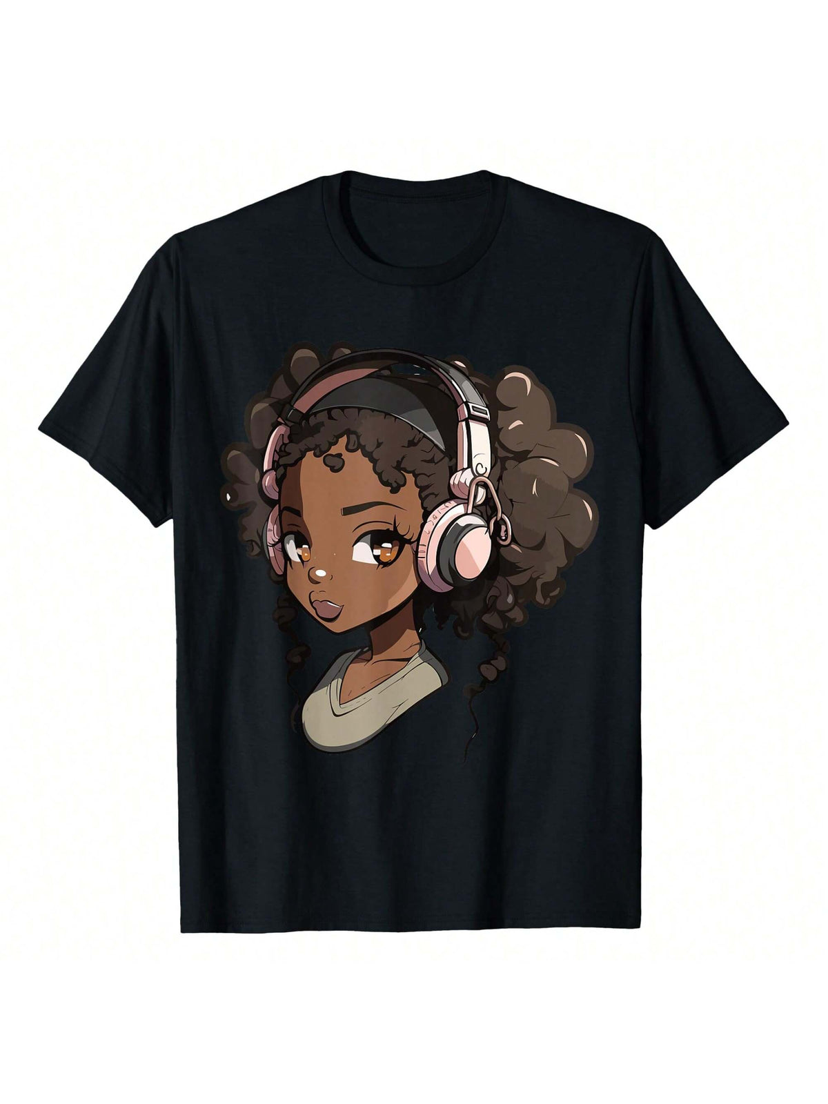 Anime And Music Afro African American Print Cotton Short Sleeve Tee Top