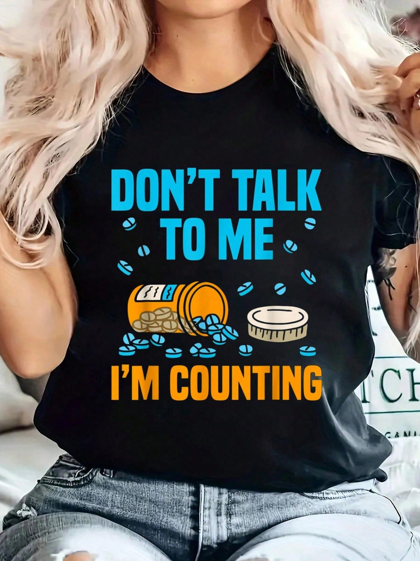 Pharmacy Tech Counting Pills Funny Print Short Sleeve Tee Unisex Crew Neck Top