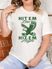 Eagle Flying Graphic Crew Neck Tee Unisex English Print Short Sleeve Top
