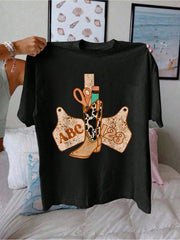 ABC 123 Western Cowgirl Teacher Back To School Print Cotton Short Sleeve Tee