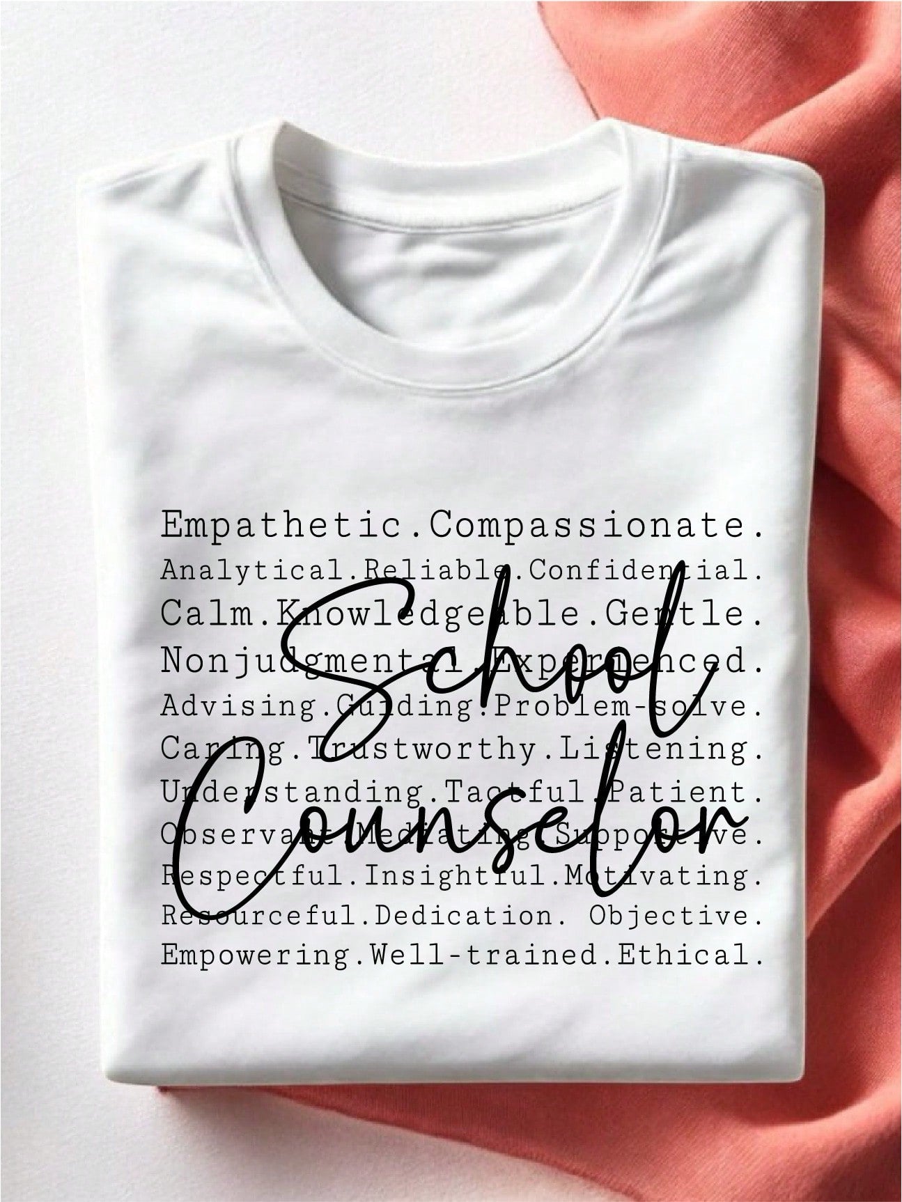 School Counselor Word Art T‑Shirt, Inspirational Job Appreciation Short Sleeve Tee for School Worker Gift