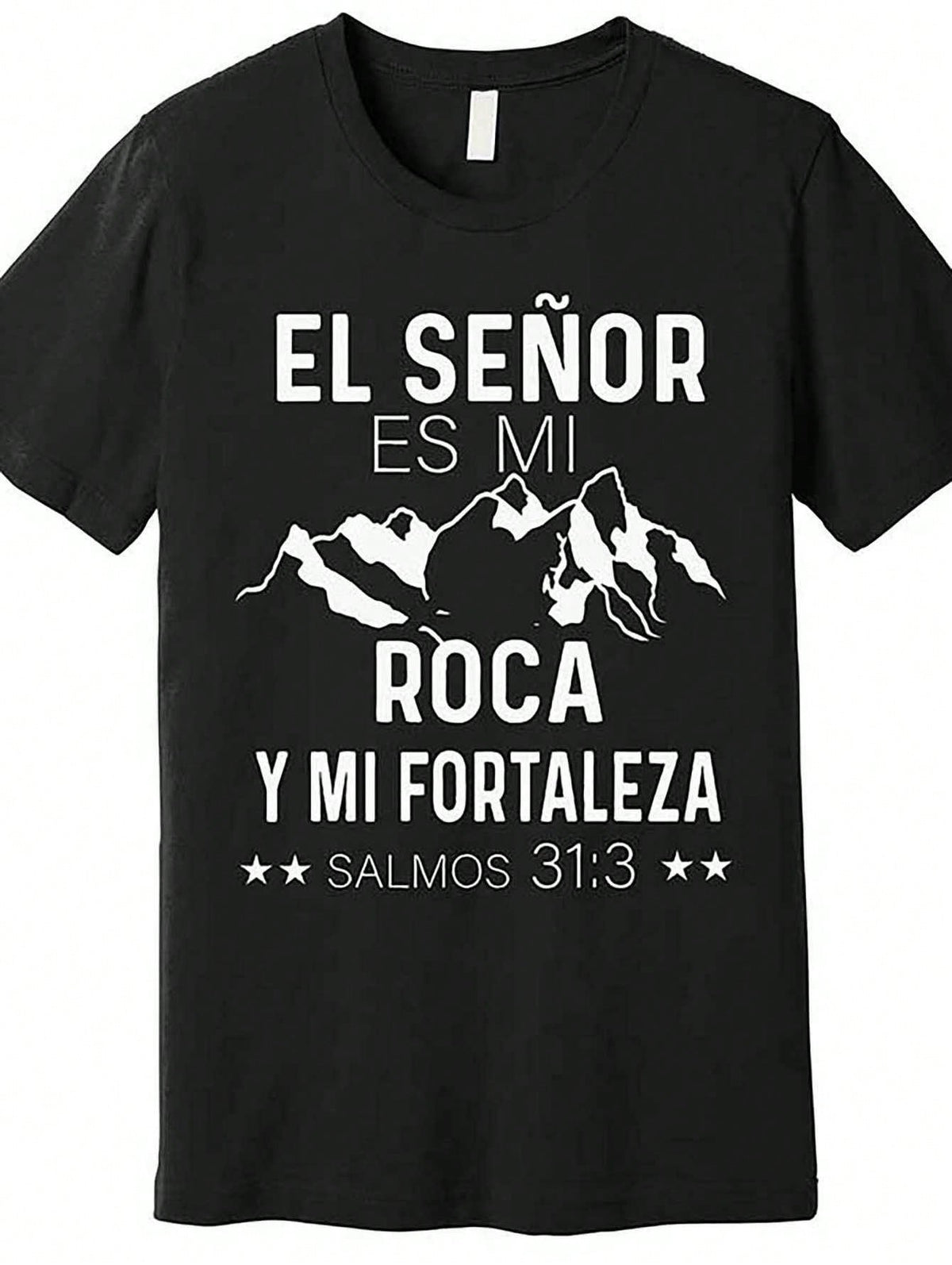 Men's Christian T Shirt Spanish Scripture "El Senor Es Mi Rocas, Y Mi Fortaleza" & Bible Verse (Salmo 31:3) Cotton Tee Religious Apparel For Church
