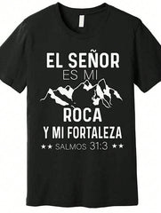Men's Christian T Shirt Spanish Scripture "El Senor Es Mi Rocas, Y Mi Fortaleza" & Bible Verse (Salmo 31:3) Cotton Tee Religious Apparel For Church