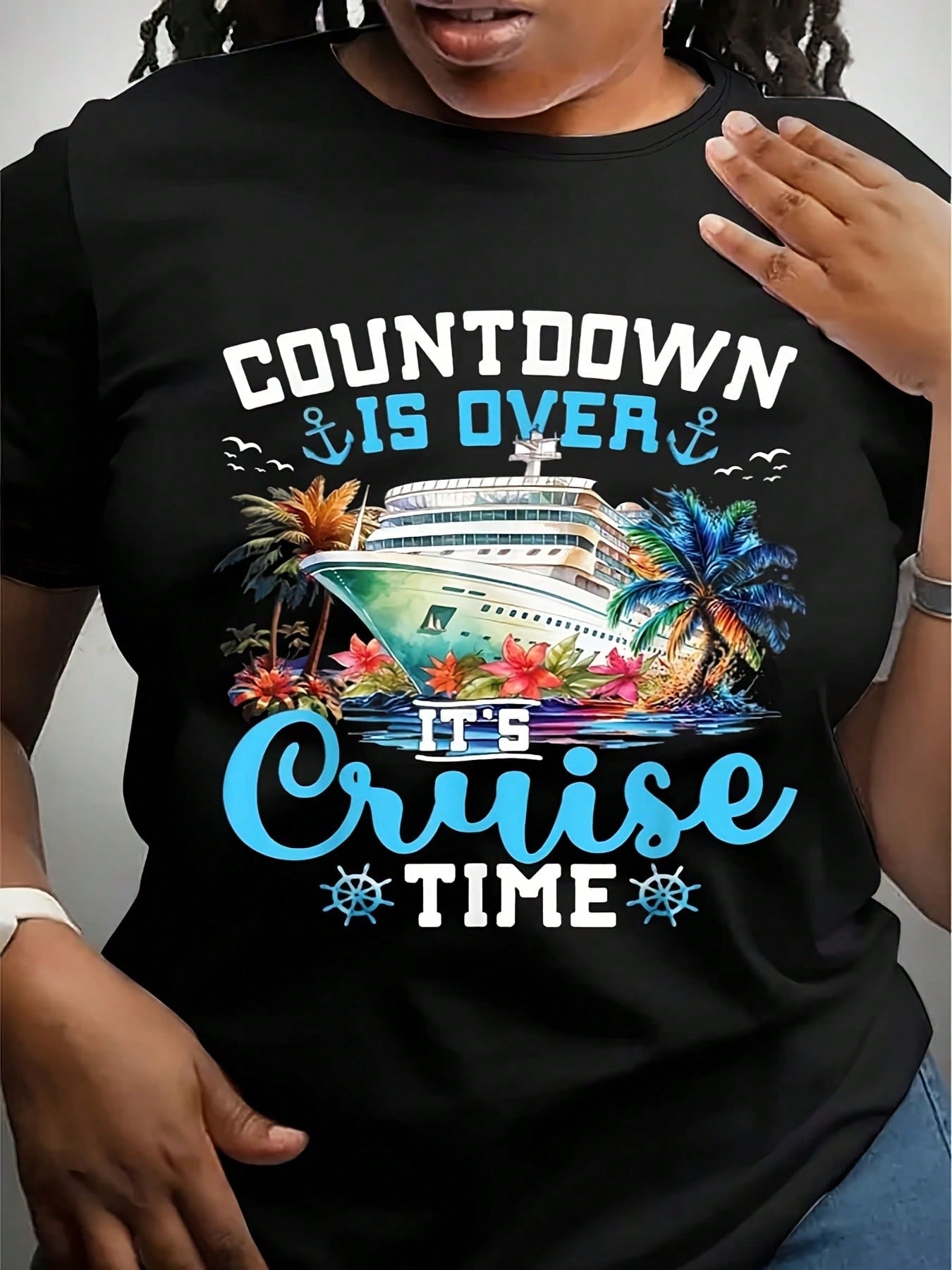 Women's T-Shirt Cruise Ship Tropical Paradise Countdown Is Over It's Cruise Time Print Vacation Wear