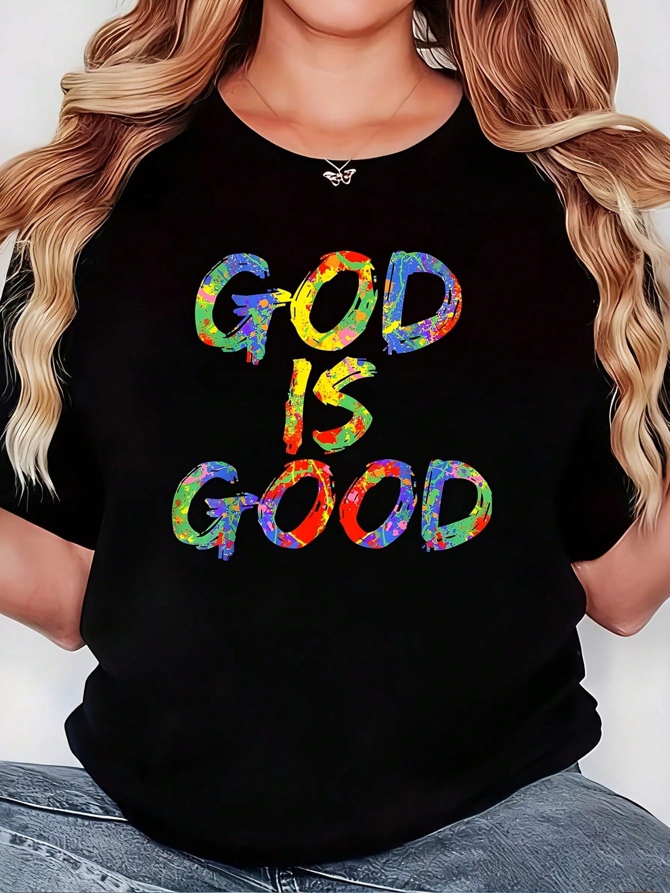 God Is Good Cute Christian Worship Women's Plus Size T-Shirt Funny Oversized Graphic Short Sleeve Tee