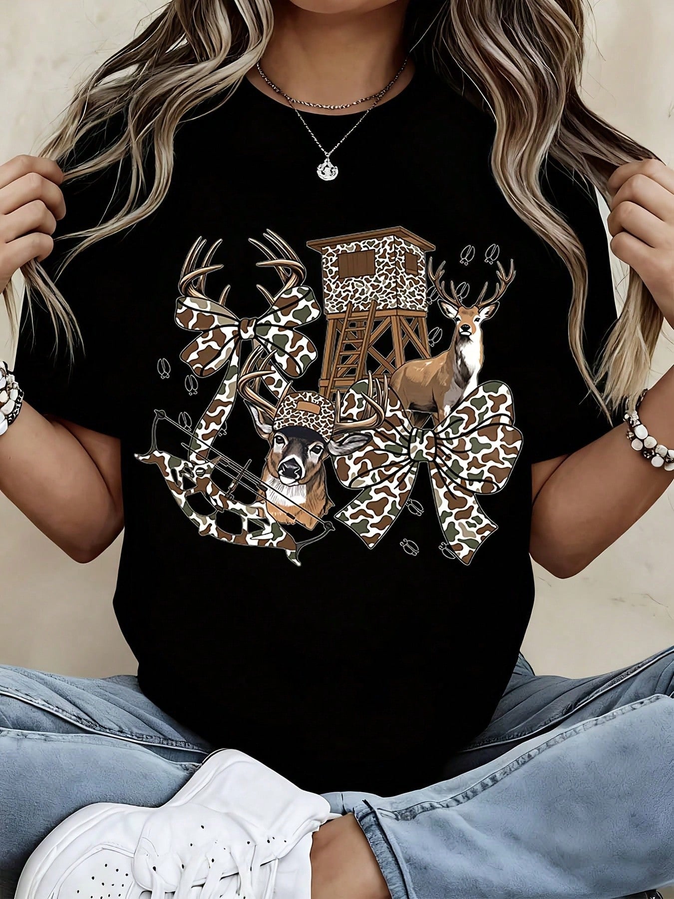 Camo Deer Hunting Theme Graphic T Shirt
